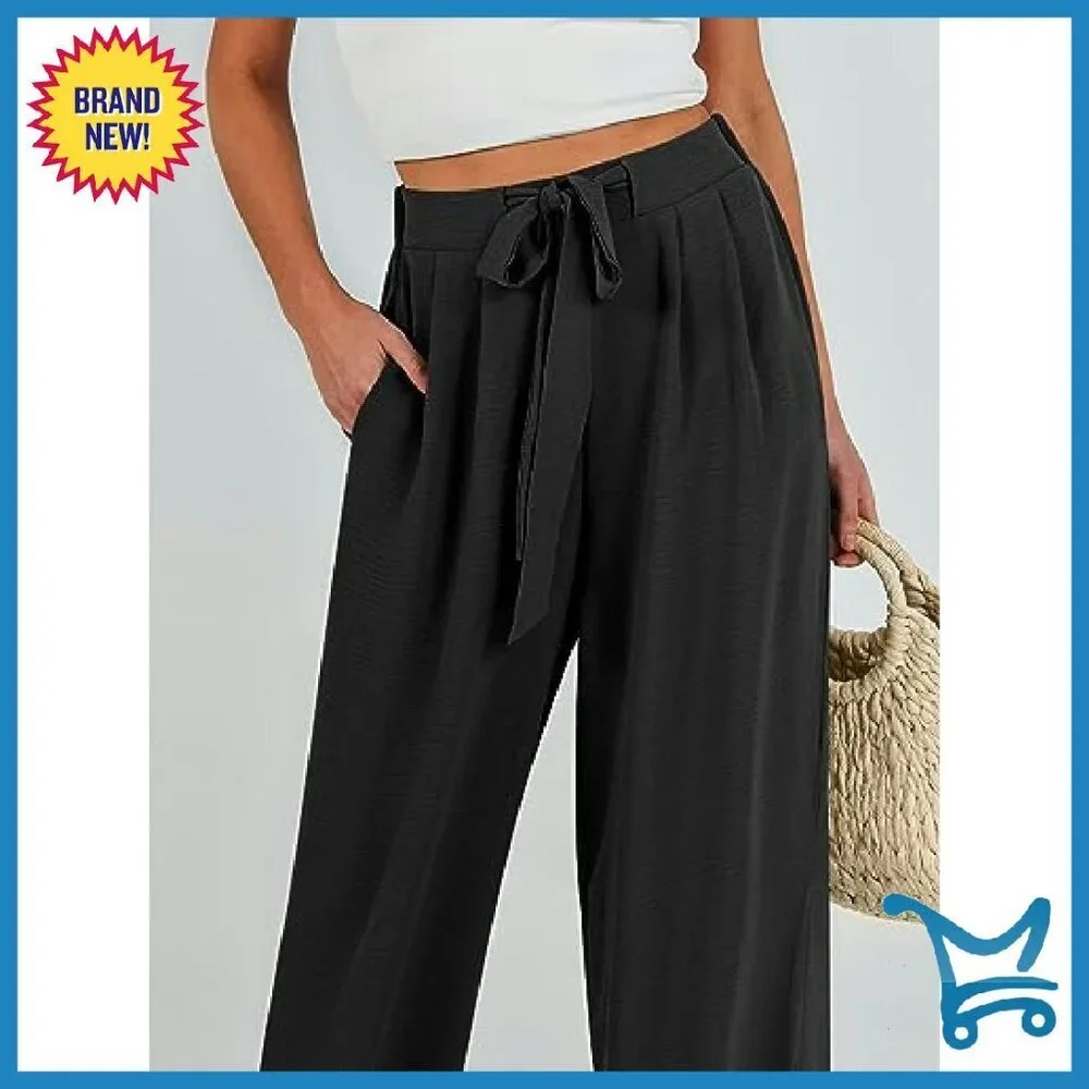 Wide Leg Palazzo Pants High Waist Flowy Linen Casual Lounge Trousers